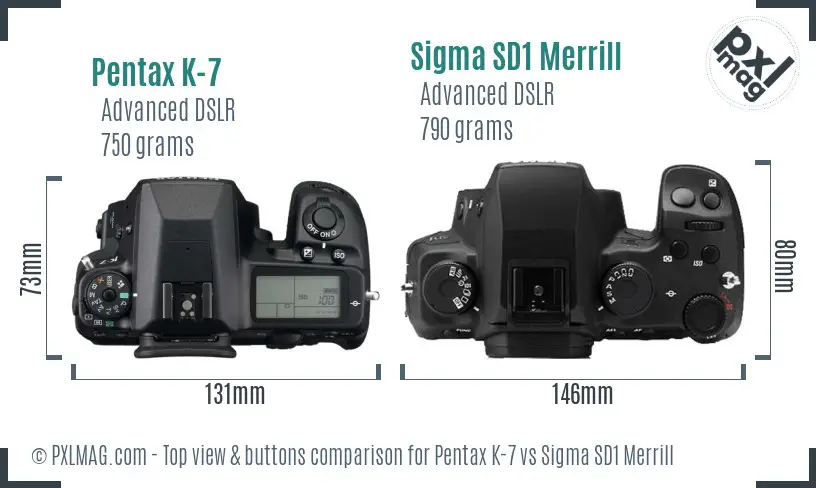 Pentax K-7 vs Sigma SD1 Merrill top view buttons comparison