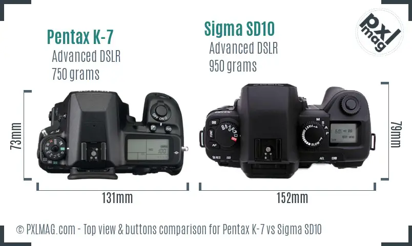 Pentax K-7 vs Sigma SD10 top view buttons comparison