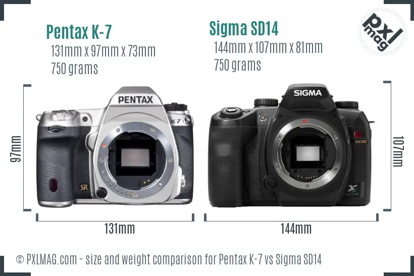 Pentax K-7 vs Sigma SD14 size comparison
