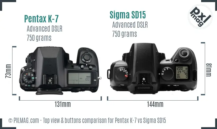 Pentax K-7 vs Sigma SD15 top view buttons comparison