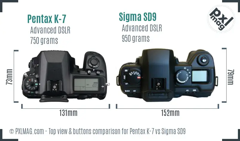 Pentax K-7 vs Sigma SD9 top view buttons comparison