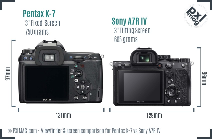 Pentax K-7 vs Sony A7R IV Screen and Viewfinder comparison