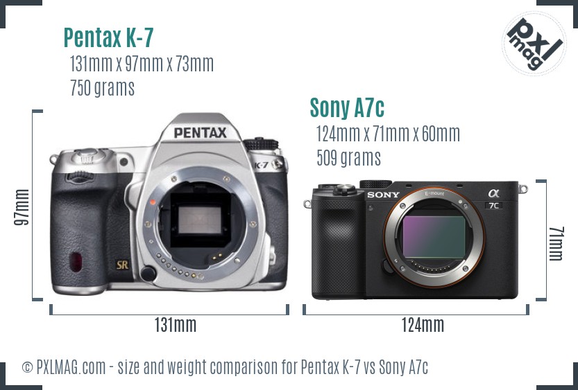 Pentax K-7 vs Sony A7c size comparison Pentax K-7 vs Sony A7c size comparison