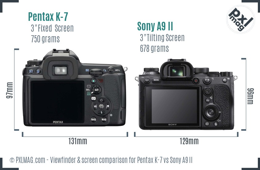 Pentax K-7 vs Sony A9 II Screen and Viewfinder comparison