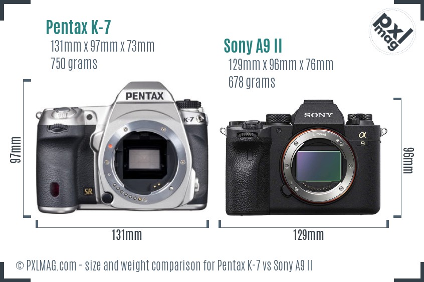 Pentax K-7 vs Sony A9 II size comparison Pentax K-7 vs Sony A9 II size comparison