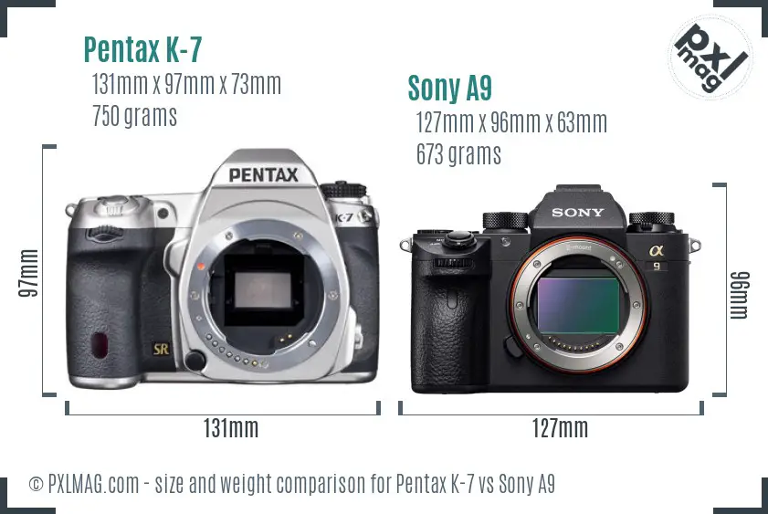 Pentax K-7 vs Sony A9 size comparison
