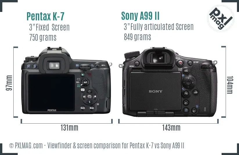 Pentax K-7 vs Sony A99 II Screen and Viewfinder comparison