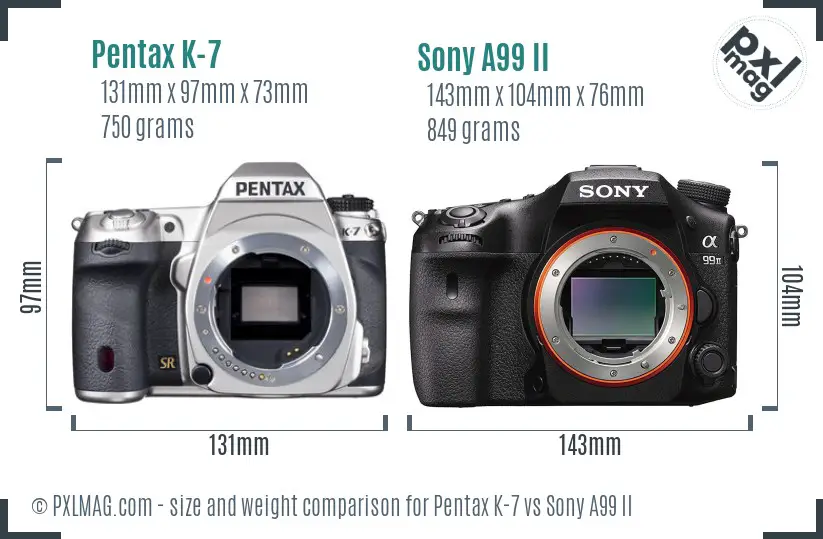 Pentax K-7 vs Sony A99 II size comparison