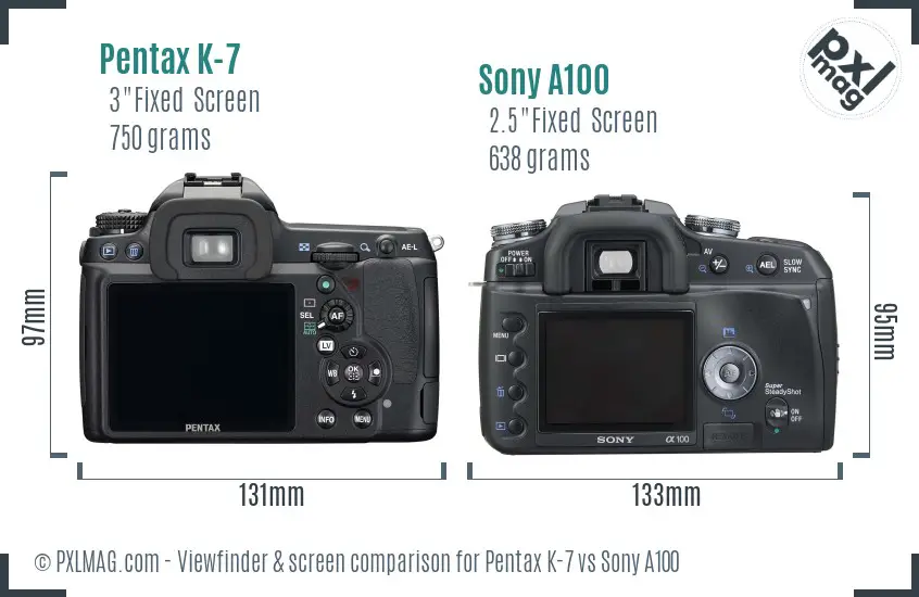 Pentax K-7 vs Sony A100 Screen and Viewfinder comparison