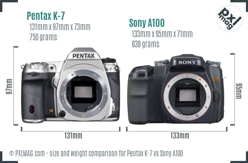 Pentax K-7 vs Sony A100 size comparison