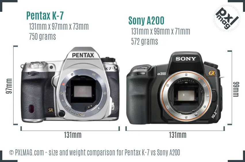 Pentax K-7 vs Sony A200 size comparison