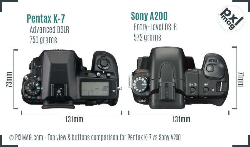 Pentax K-7 vs Sony A200 top view buttons comparison