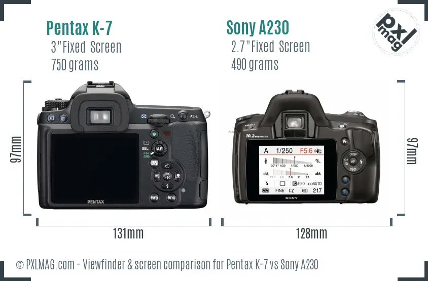 Pentax K-7 vs Sony A230 Screen and Viewfinder comparison