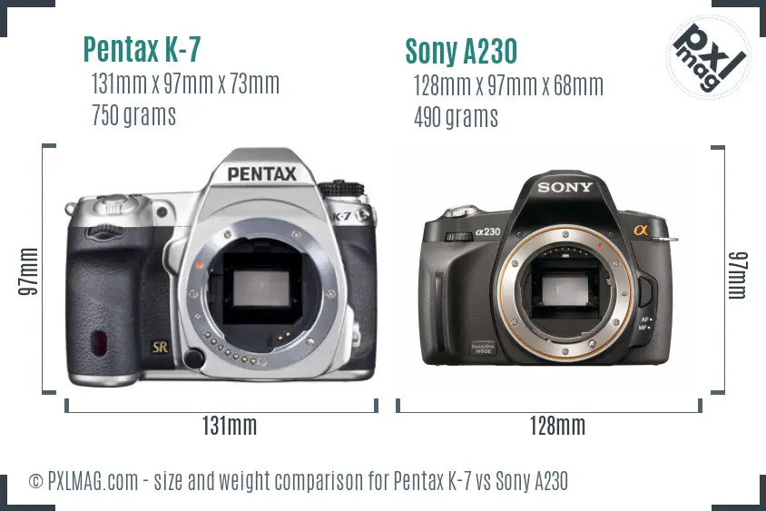 Pentax K-7 vs Sony A230 size comparison