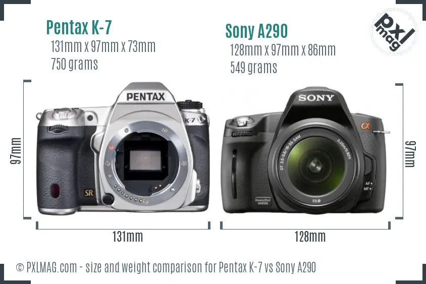 Pentax K-7 vs Sony A290 size comparison