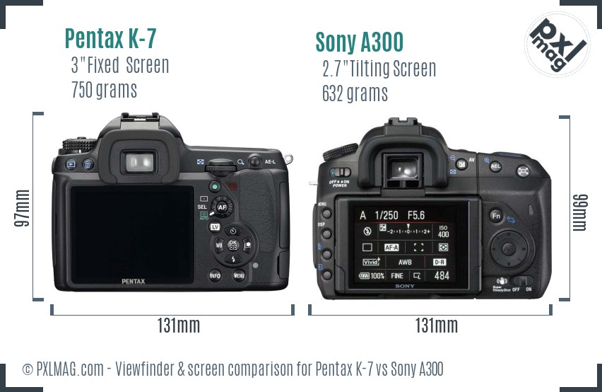Pentax K-7 vs Sony A300 Screen and Viewfinder comparison