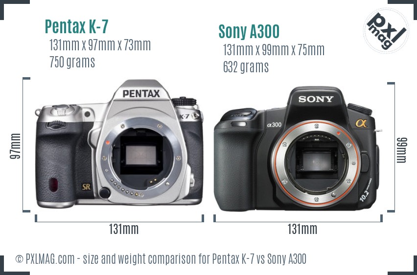 Pentax K-7 vs Sony A300 size comparison