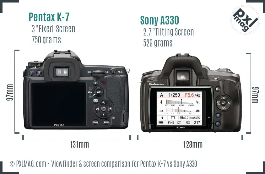Pentax K-7 vs Sony A330 Screen and Viewfinder comparison Pentax K-7 vs Sony A330 Screen and Viewfinder comparison