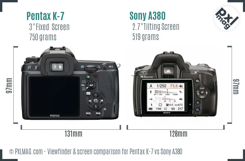 Pentax K-7 vs Sony A380 Screen and Viewfinder comparison Pentax K-7 vs Sony A380 Screen and Viewfinder comparison