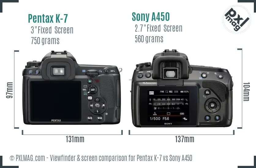 Pentax K-7 vs Sony A450 Screen and Viewfinder comparison