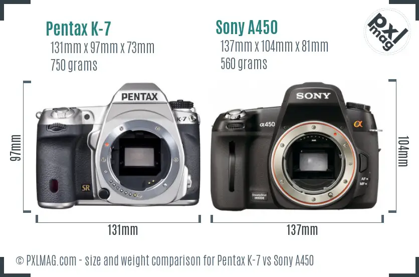 Pentax K-7 vs Sony A450 size comparison