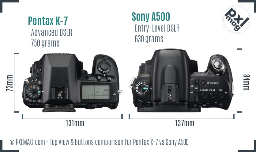 Pentax K-7 vs Sony A500 top view buttons comparison