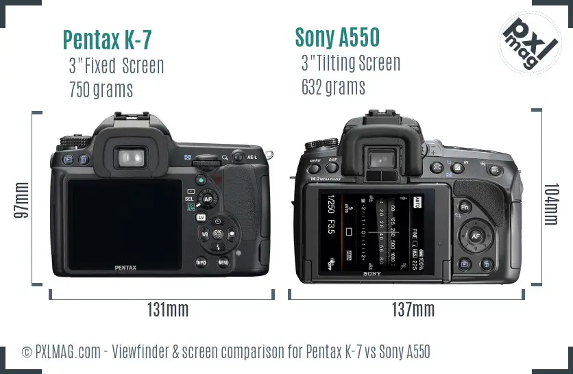Pentax K-7 vs Sony A550 Screen and Viewfinder comparison Pentax K-7 vs Sony A550 Screen and Viewfinder comparison