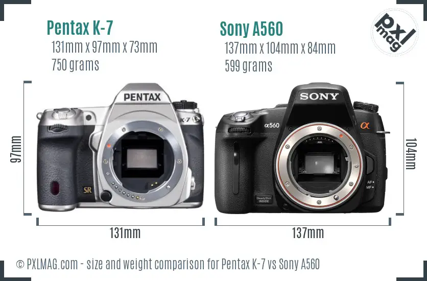 Pentax K-7 vs Sony A560 size comparison