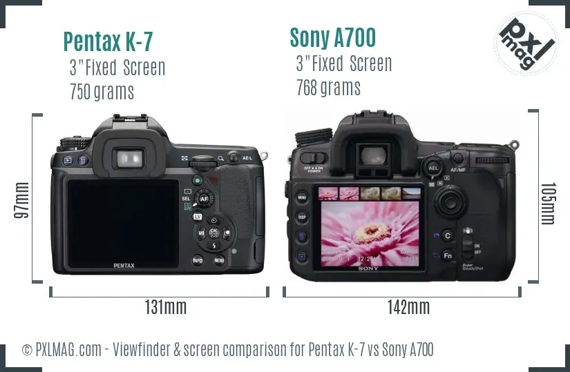 Pentax K-7 vs Sony A700 Screen and Viewfinder comparison