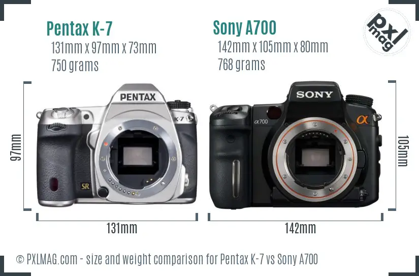 Pentax K-7 vs Sony A700 size comparison