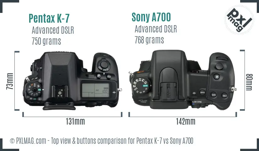 Pentax K-7 vs Sony A700 top view buttons comparison