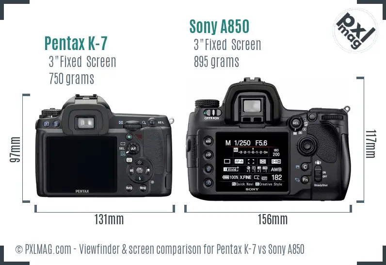 Pentax K-7 vs Sony A850 Screen and Viewfinder comparison