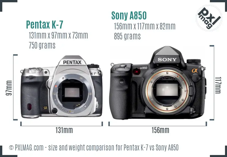 Pentax K-7 vs Sony A850 size comparison