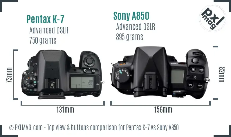 Pentax K-7 vs Sony A850 top view buttons comparison