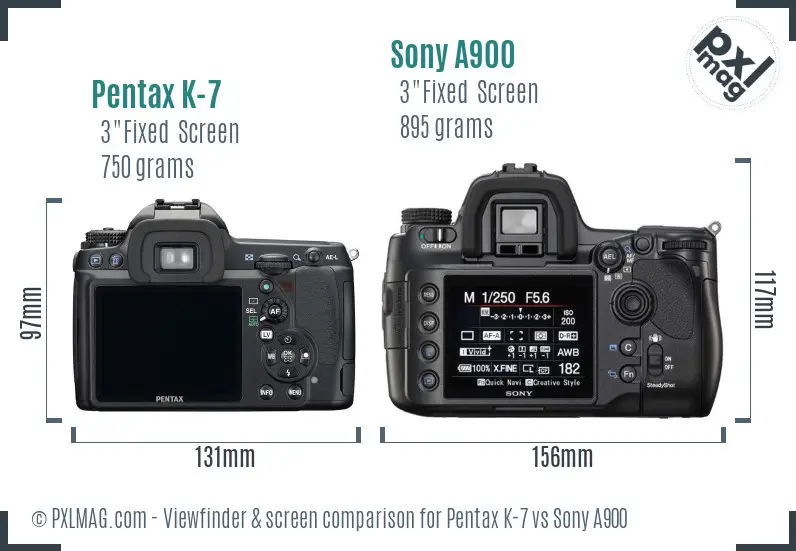 Pentax K-7 vs Sony A900 Screen and Viewfinder comparison