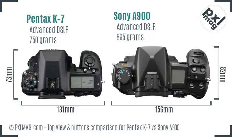 Pentax K-7 vs Sony A900 top view buttons comparison