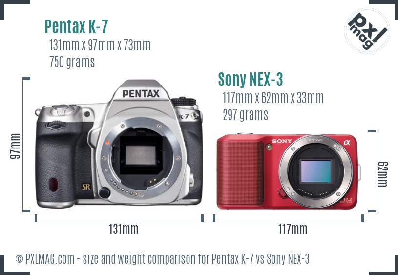 Pentax K-7 vs Sony NEX-3 size comparison