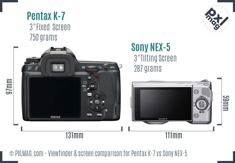 Pentax K-7 vs Sony NEX-5 Screen and Viewfinder comparison