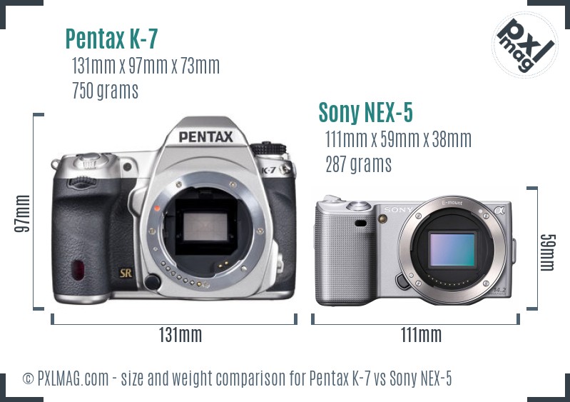 Pentax K-7 vs Sony NEX-5 size comparison