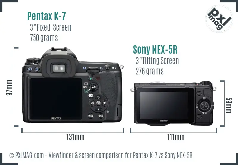 Pentax K-7 vs Sony NEX-5R Screen and Viewfinder comparison