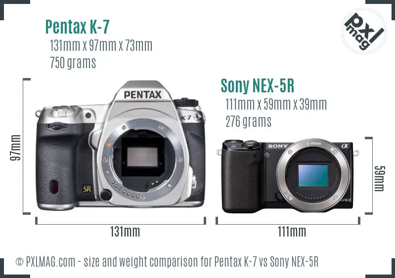 Pentax K-7 vs Sony NEX-5R size comparison