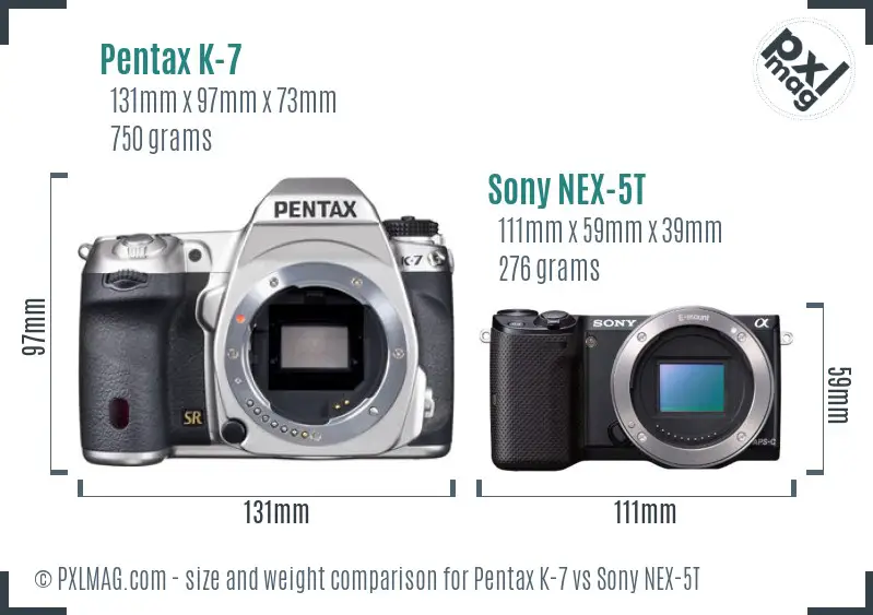 Pentax K-7 vs Sony NEX-5T size comparison Pentax K-7 vs Sony NEX-5T size comparison