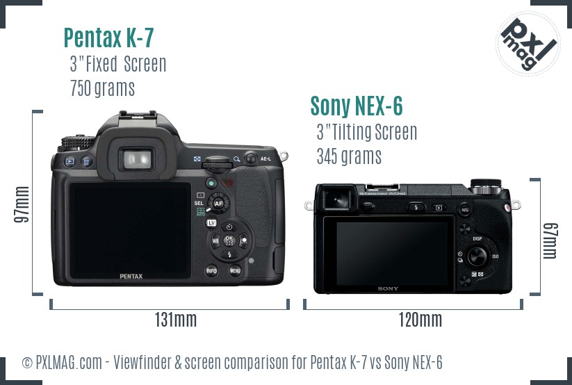 Pentax K-7 vs Sony NEX-6 Screen and Viewfinder comparison