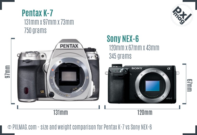 Pentax K-7 vs Sony NEX-6 size comparison