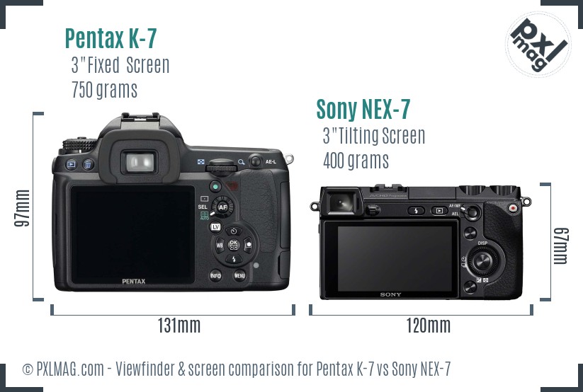 Pentax K-7 vs Sony NEX-7 Screen and Viewfinder comparison