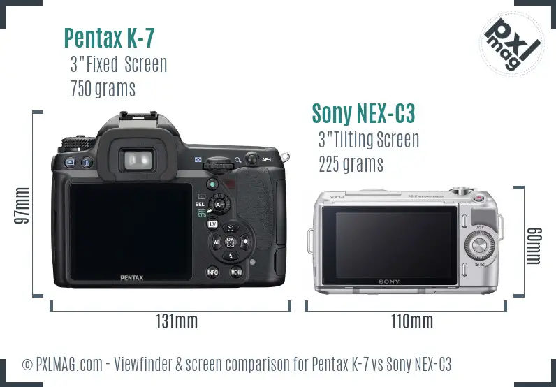Pentax K-7 vs Sony NEX-C3 Screen and Viewfinder comparison