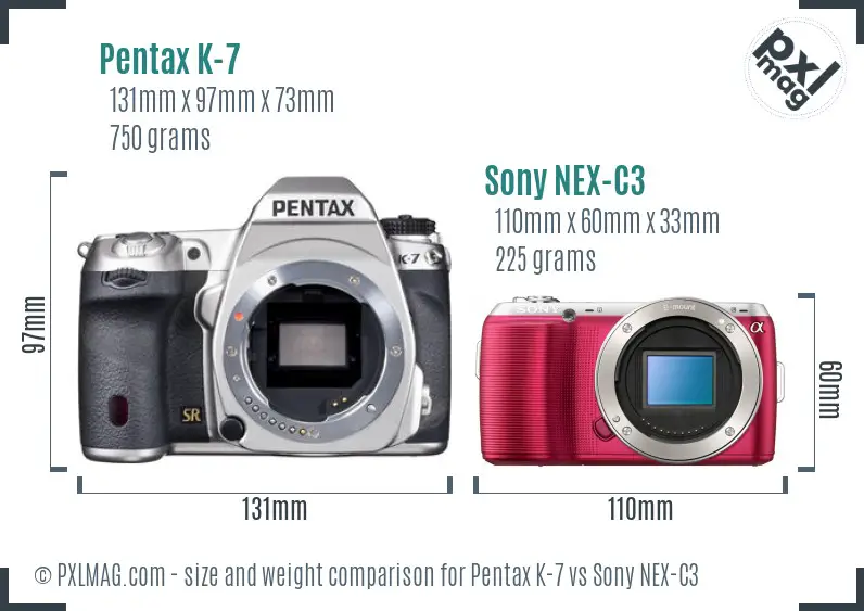 Pentax K-7 vs Sony NEX-C3 size comparison