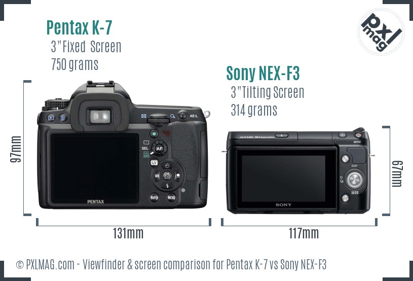 Pentax K-7 vs Sony NEX-F3 Screen and Viewfinder comparison