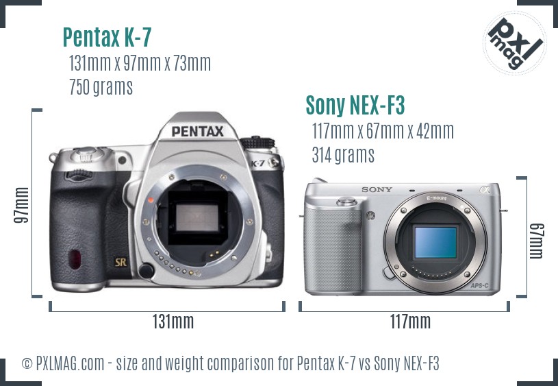 Pentax K-7 vs Sony NEX-F3 size comparison