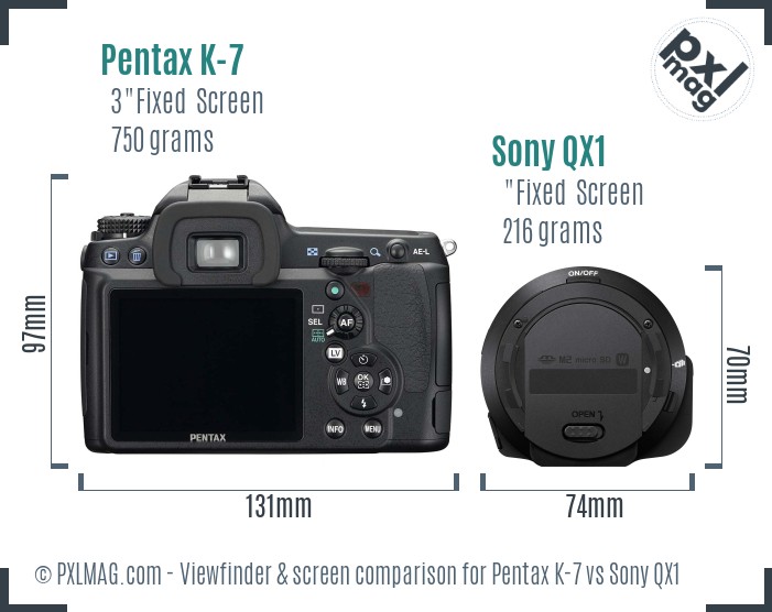 Pentax K-7 vs Sony QX1 Screen and Viewfinder comparison